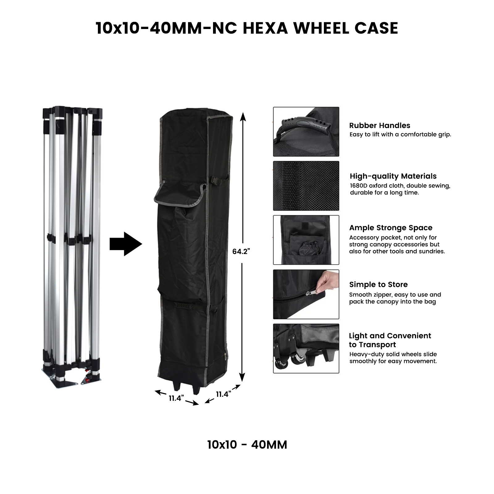 10' x 10' Tent Wheel Rolling Bag -  40MM Frame